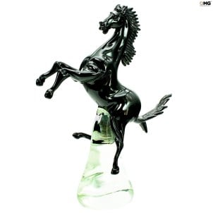 حصان منتشر على القاعدة - نحت ناعم - زجاج مورانو الأصلي OMG