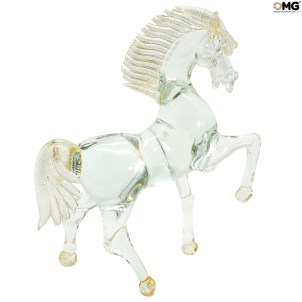 حصان كريستال مع ذهب نقي - نحت في زجاج مورانو الأصلي OMG