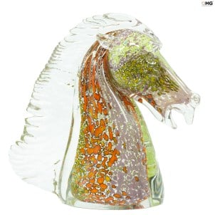 رأس حصان متعدد الألوان مع فضي - زجاج مورانو الأصلي OMG