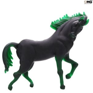 Schwarzes und grünes Pferd - Original Muranoglas - OMG