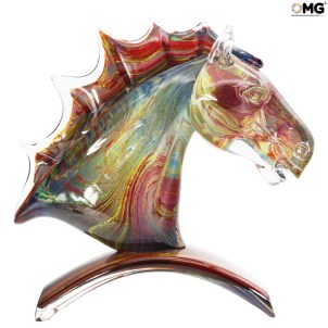 رأس حصان على قاعدة - نحت بالعقيق الأبيض - زجاج مورانو الأصلي Omg