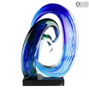 موجة البحر الأزرق - نحت - زجاج مورانو الأصلي OMG