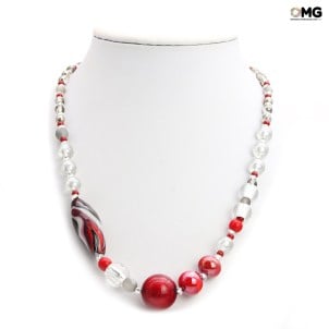 Halskette Nanga - Perlen rot mit Aventurin - Original Muranoglas OMG