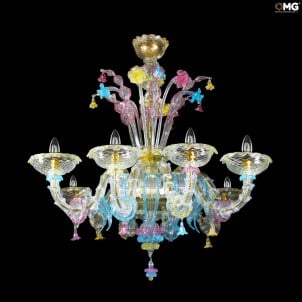 Lustre vénitien - Style classique Rezzonico - 6 lumières - Verre de Murano d'origine OMG