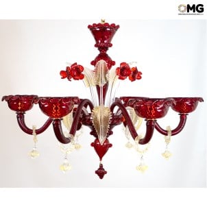 lampadario_classico_rosso_foglie_oro_luci_biancojpg