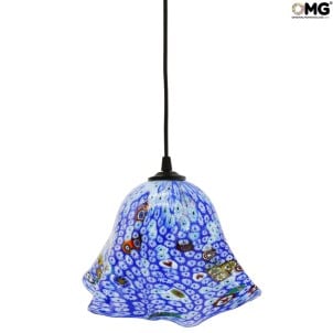 Lámpara colgante Millefiori - Azul claro - Cristal de Murano original