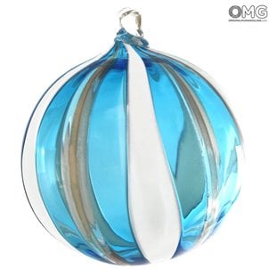 Christmas Ball - Canes Fantasy Cyan - Murano Glass Xmas
