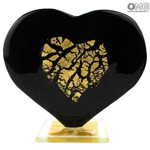 Heart Love - Vidro preto com ouro puro - Vidro Murano Original Omg