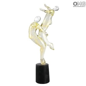 Lovers DancersSculpture-クリスタルとゴールド-オリジナルのムラーノガラスOMG