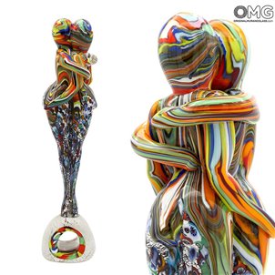 情侶雕塑-Millefiori混合色和銀色-原裝Murano玻璃OMG