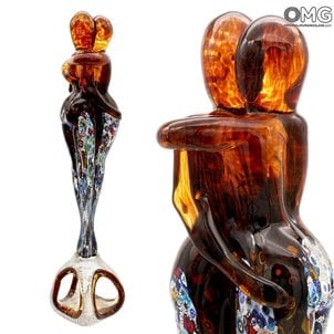 Lovers Sculpture - Millefiori Amber and Silver - Original Murano Glass OMG