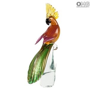 Pájaro loro macho - Escultura de vidrio - Vidrio de Murano original OMG