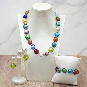 Parure Marlen - Beads with silver leaf - Multicolor - Murano glass