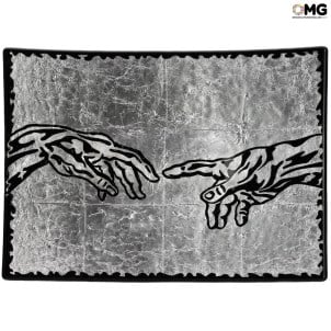 Placa de Julgamento Universal - Tributo a Michelangelo - folha de prata - Vidro de murano original - OMG
