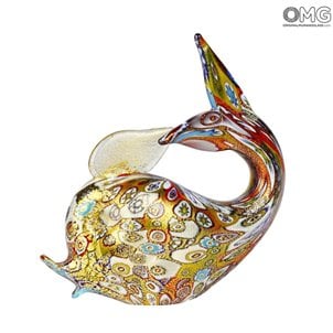 ネズミのミルフィオリゴールドのクジラの置物-動物-オリジナルのムラノグラス