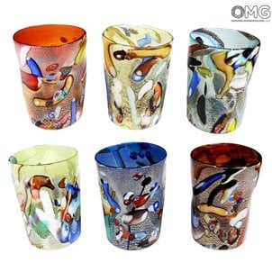 Juego de vasos Mirò - Vasos Plata pura - Cristal de Murano original