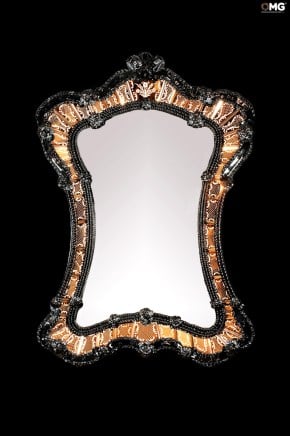 Venexiana - Espejo veneciano de pared - Detalles en ámbar y negro - Cristal de Murano original OMG