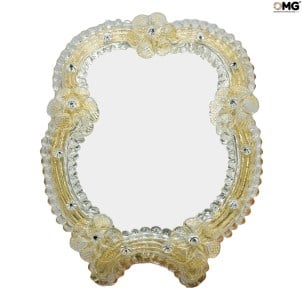 Espelho de mesa Paolina - cristal e OURO 24 kt - Espelho de mesa Veneziano - Vidro Murano Original OMG