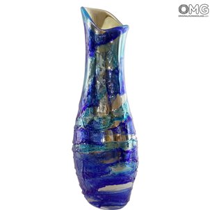 Vase Blue mit Sbruffi - gespiegelt - Original Murano Glass OMG