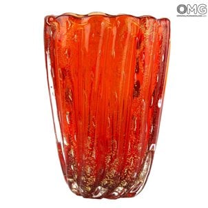 Vaso de lótus - vermelho e dourado - vidro original de Murano OMG