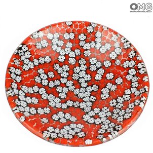 طبق بومبي دائري - جيوب فارغة - أحمر ميلفيوري - زجاج مورانو