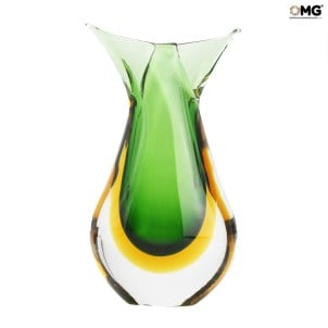 Vaso de Peixe - Verde Âmbar Sommerso - Vidro Murano Original OMG