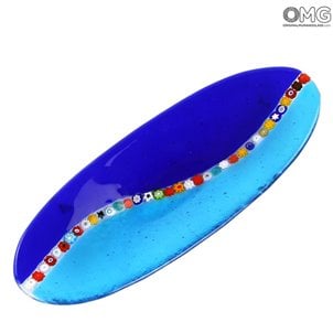 Millefiori盤子淺藍色和藍色-空口袋-穆拉諾玻璃