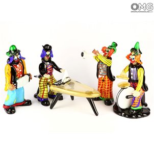 Banda de figuras de payaso reproductores de música Cristal de Murano original OMG