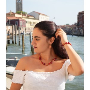 Parure Marlen - Beads with gold leaf - Red - Murano glass