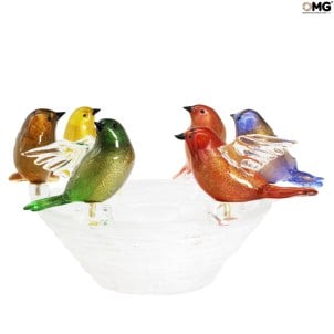 素敵な 6 つの雀の巣 - ガラスと金 - オリジナル ムラノ ガラス OMG