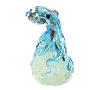 Oktopus-Skulptur, hellblaue Punkte, Avventurina, Original, Muranoglas