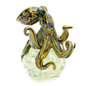 Oktopus-Skulptur gelbblau Original Muranoglas