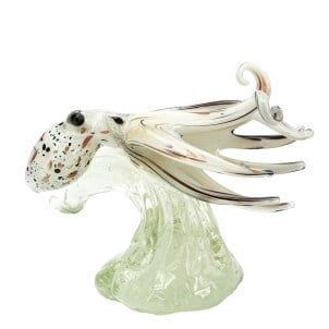 Oktopus-Wellenskulptur, weiß, original, Muranoglas