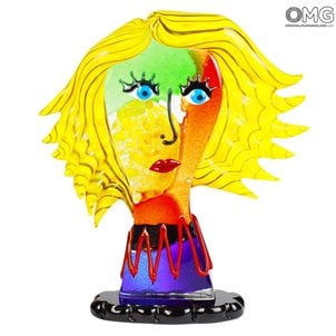 風の中の金髪女性の頭-オリジナルムラノグラス