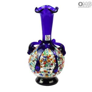 Jasmin - Blaue Vase aus Muranoglas und Millefiori