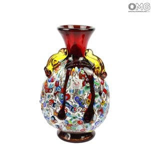 Rote Vase mit Murrina und Silberdekor
