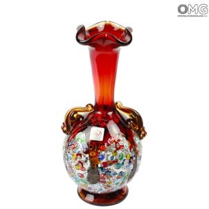 Gallo - Murrina de vidro de vaso vermelho e prata