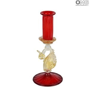 Classic Venetian Red Candle Holder - Murano Glass 