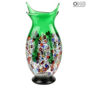 Orchidea Green - Flowers Vase -  Murano glass Millefiori