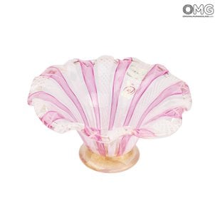 Cup Filigree Pink and White and Golden Leaf - Murano Glass bowl