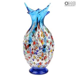 ガビアーノライトブルー-花瓶-ムラノグラスミルフィオリ