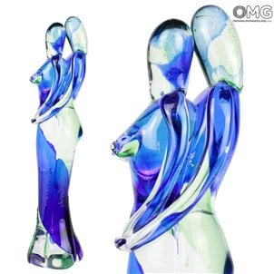 Escultura dos Amantes - OneLove - Decoração Verde Azul Claro - Vidro Murano Original OMG