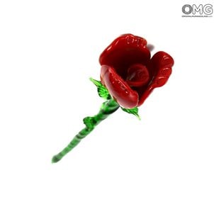 زهرة الورد - أحمر - زجاج مورانو الأصلي OMG