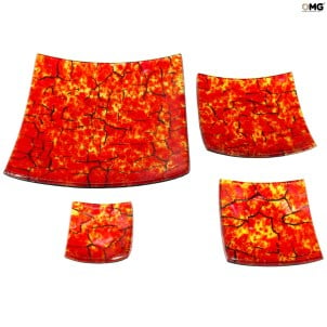 Placa quadrada - vermelha - bolsos vazios - vidro de Murano