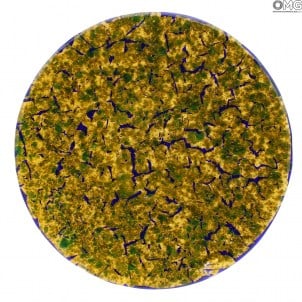 طبق دائري من الذهب الخالص عيار 24 قيراطًا أخضر أزرق زجاج مورانو الأصلي - حامل فواكه