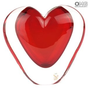 مزهرية قلب - أحمر سومرسو - زجاج مورانو الأصلي OMG