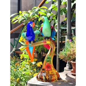 Couple of Parrots on Branch - Handmade - Original Murano Glass OMG