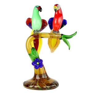 Par de papagaios no galho - Feito à mão - Vidro de Murano original OMG
