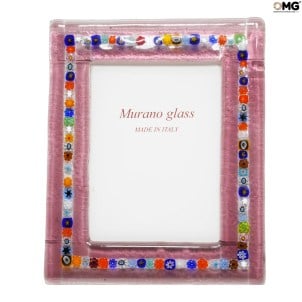 Moldura para fotos - rosa e Millefiori - Vidro Murano original OMG