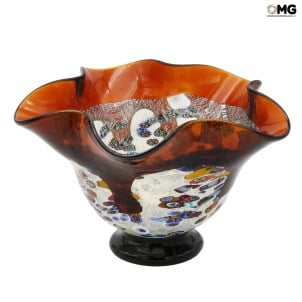 Drop Bowl Murrine Millefiori -  Amber Glass and Silver
